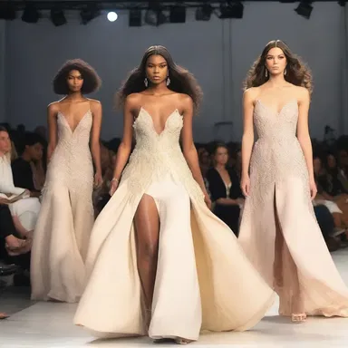 The runway show featured models wearing luxe designer gowns.