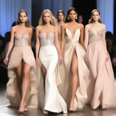 The runway show featured models wearing luxe designer gowns.