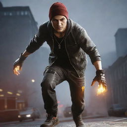 Delsin Rowe, main character from Infamous: Second Son, standing in a dynamic pose with his conduit powers visible