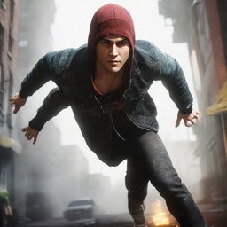 Delsin Rowe, main character from Infamous: Second Son, standing in a dynamic pose with his conduit powers visible