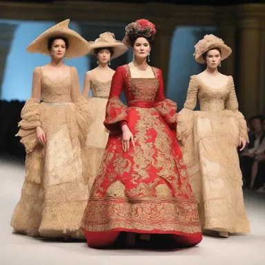 The fashion show showcased models dressed in unique and elaborate guises, each representing a different historical era.