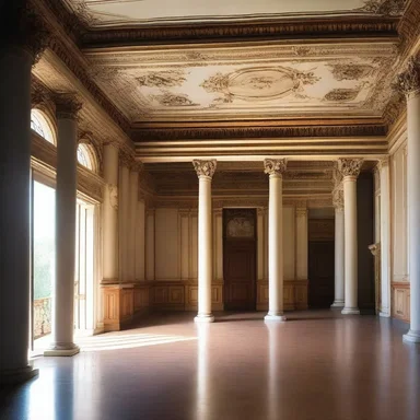 The grandeur of the mansion was evident in its elegant columns and intricate revokes on the ceiling.