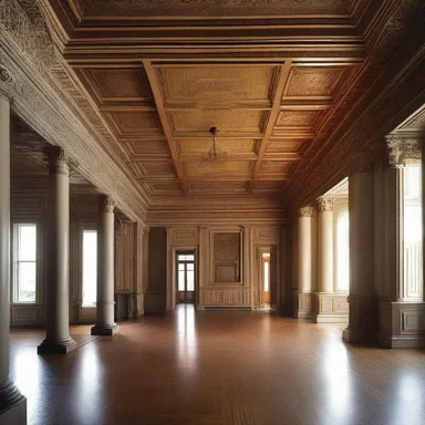 The grandeur of the mansion was evident in its elegant columns and intricate revokes on the ceiling.