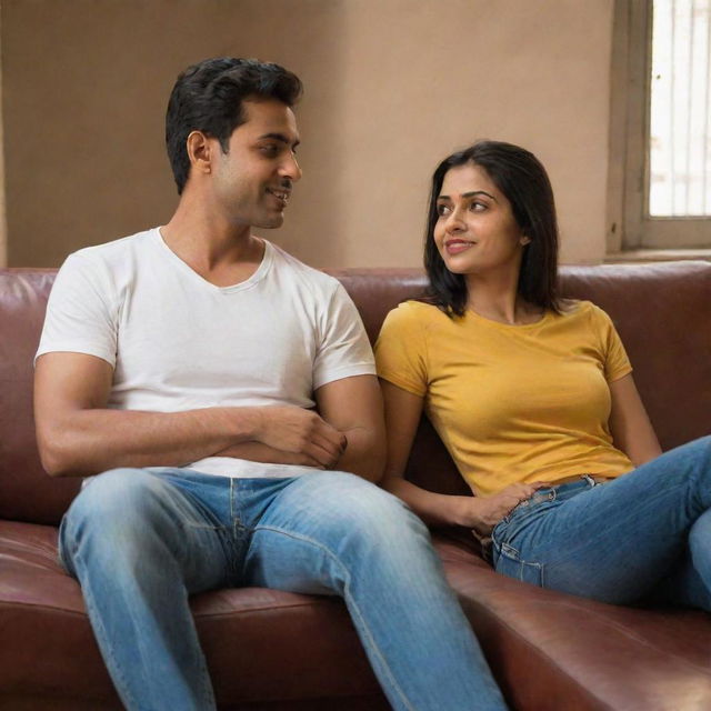 A casual scene featuring a man named Bikash relaxing with a woman named Nikita, in a friendly and comfortable setting.