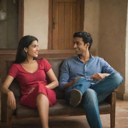 A casual scene featuring a man named Bikash relaxing with a woman named Nikita, in a friendly and comfortable setting.