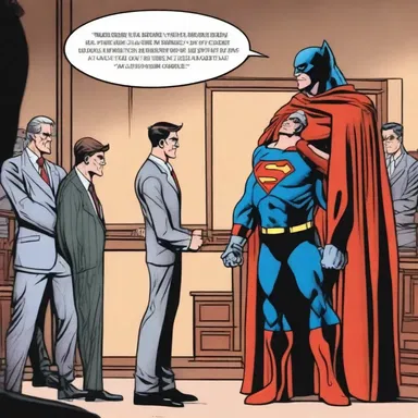 In the courtroom scene of the comic book, the burden of proof fell on the superhero to prove the villain's guilt.