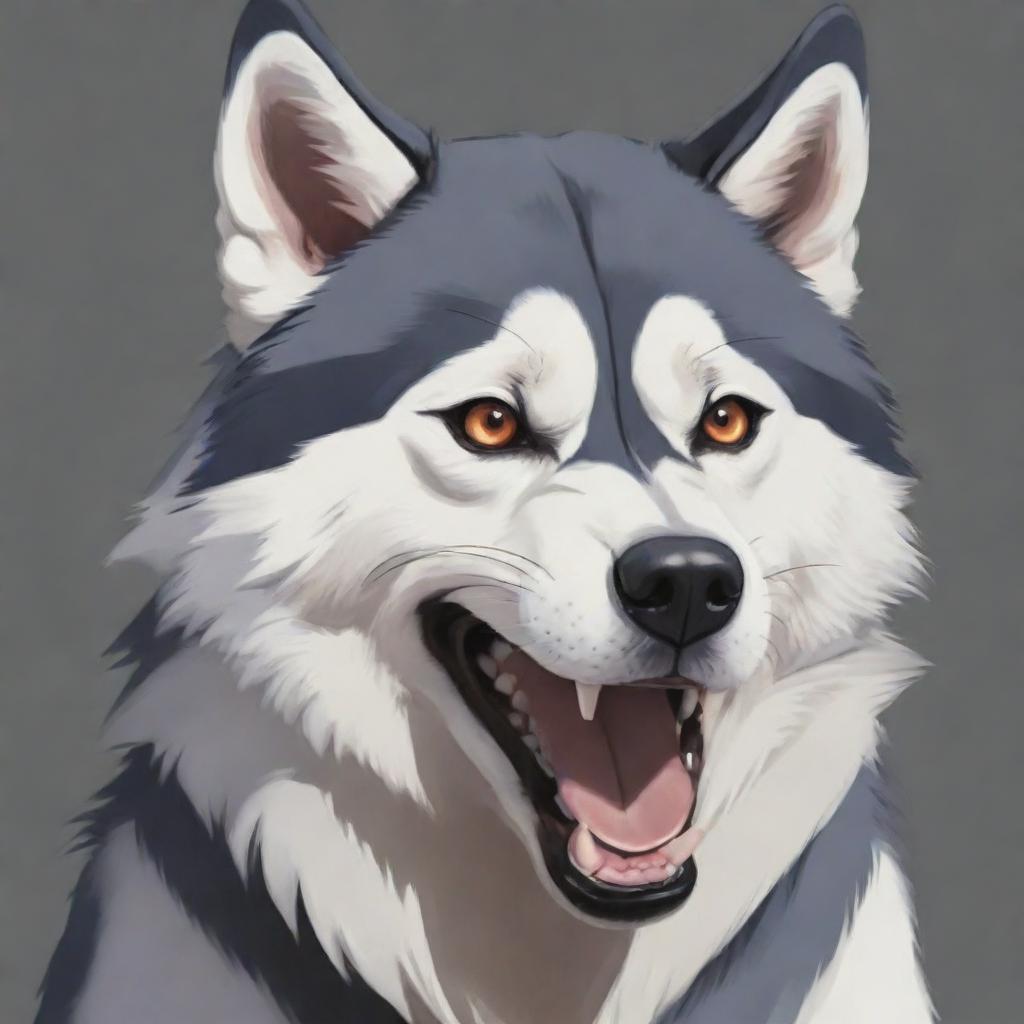 Anime-style interpretation of an angry, fierce looking Husky