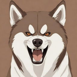 Anime-style illustration of an angry, fierce looking Husky with brown and white fur.