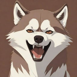 Anime-style illustration of an angry, fierce looking Husky with brown and white fur.