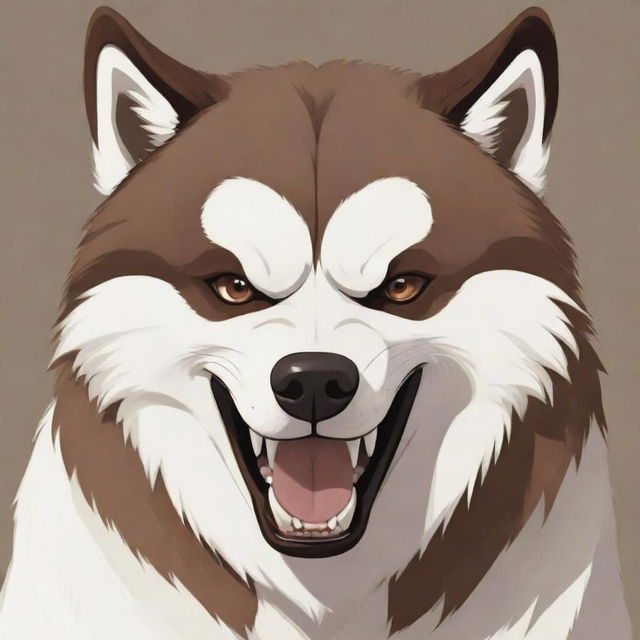 Anime-style illustration of an angry, fierce looking Husky with brown and white fur.