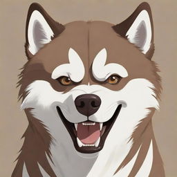 Anime-style illustration of an angry, fierce looking Husky with brown and white fur.