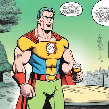 In the comic book series, the superhero gains his powers after accidentally ingesting a special lager beer.