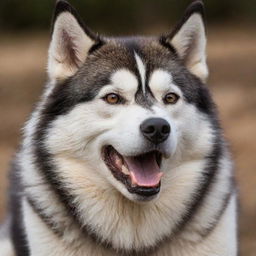 High-definition image of an angry, fierce-looking Husky with brown and white fur