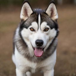 High-definition image of an angry, fierce-looking Husky with brown and white fur