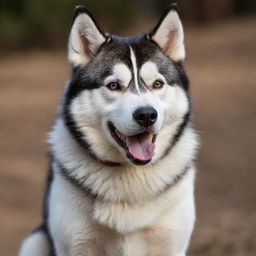 High-definition image of an angry, fierce-looking Husky with brown and white fur