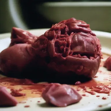 The horror movie featured a gruesome scene with offal scattered all over the set.
