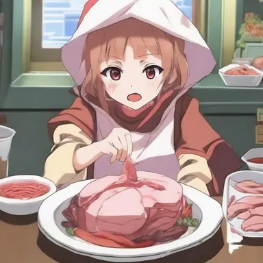 The anime character displayed their bravery by fearlessly eating offal during their journey.