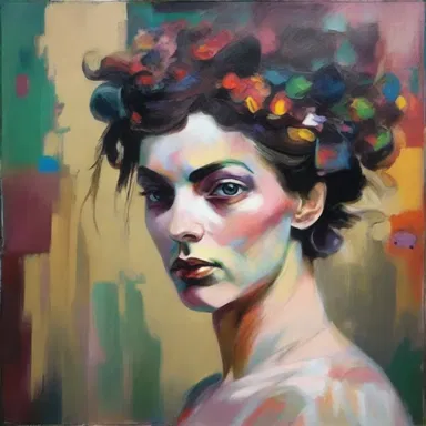 The painter boldly and daringly merged different styles and techniques, creating a visually striking image in an original manner.