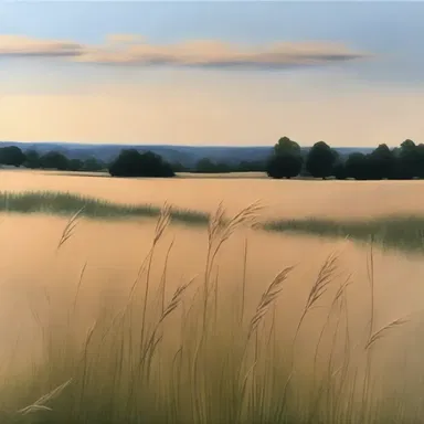 The painting showcased a beautiful landscape with wild oat grass swaying gently in the breeze.