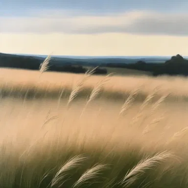 The painting showcased a beautiful landscape with wild oat grass swaying gently in the breeze.