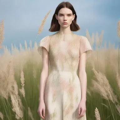 The designer used a fabric pattern that resembled wild oat grass in their latest fashion collection.