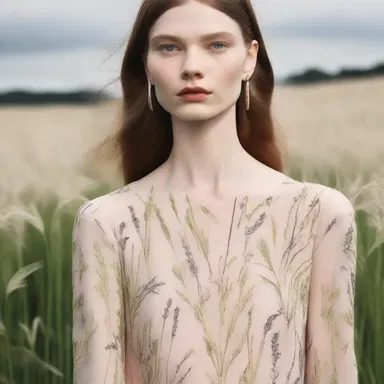 The designer used a fabric pattern that resembled wild oat grass in their latest fashion collection.