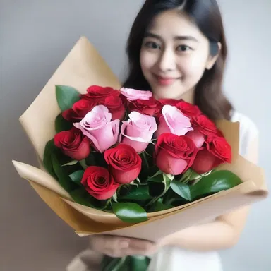 She received a bouquet of medium-size roses from her admirer.
