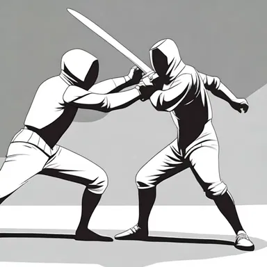 In the fencing-themed cartoon, the hero executes a swift riposte to defeat the villain.
