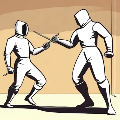 In the fencing-themed cartoon, the hero executes a swift riposte to defeat the villain.