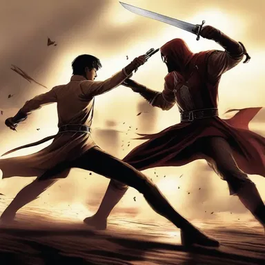 In the thrilling battle scene, the protagonist swiftly ripostes against the enemy's attack.