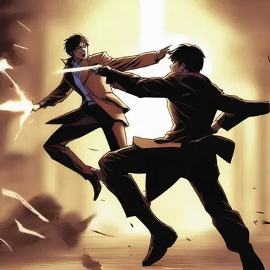 In the thrilling battle scene, the protagonist swiftly ripostes against the enemy's attack.