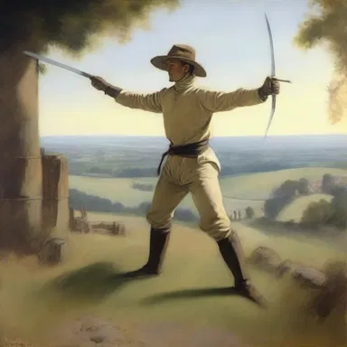 The artist depicted a fencer expertly riposting in a breathtaking painting.