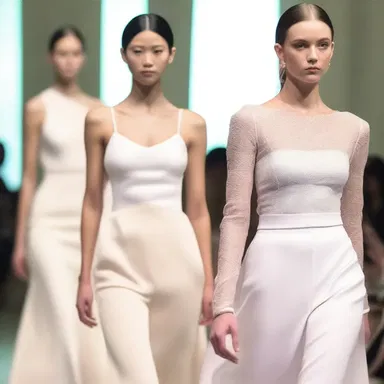 The fashion show featured models wearing elegant attire, inspired by the graceful movements of riposting fencers.