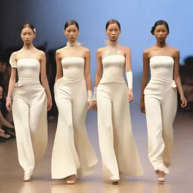 The fashion show featured models wearing elegant attire, inspired by the graceful movements of riposting fencers.