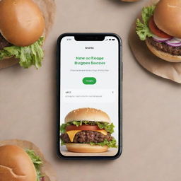 Create a depiction of the Uber Eats and WhatsApp interfaces showcasing a subscription option with a pop-up notification featuring a 15% discount on seasonal burgers.