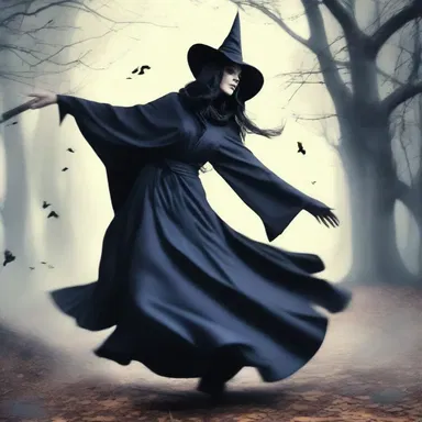 The evil witch moved with an ungraceful manner as she stumbled and tripped over her own robes.