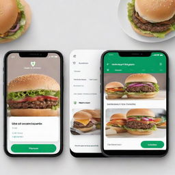 Create a depiction of the Uber Eats and WhatsApp interfaces showcasing a subscription option with a pop-up notification featuring a 15% discount on seasonal burgers.