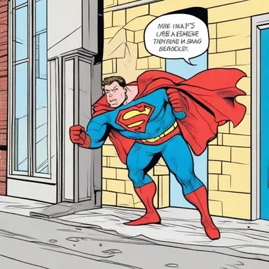 The ungraceful superhero crashed into the building, causing it to crumble in the comic strip.