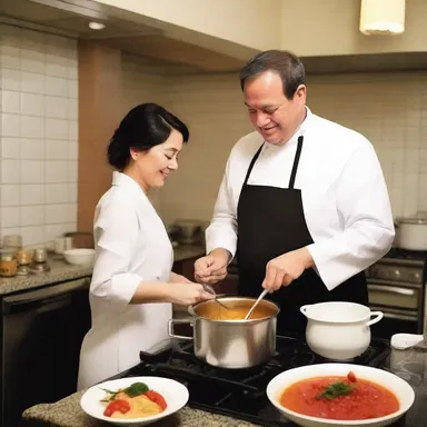 The couple enjoyed a romantic evening together, preparing a delicious dinner using a double boiler.