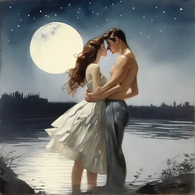 The young couple embraced under the moonlight, their skin glistening with the sensuous glow of goose grease.