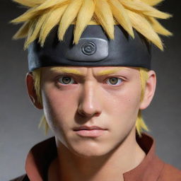 A hyper-realistic image of Naruto Uzumaki in his sage mode, exhibiting distinctive features like toad-like eyes and markings around his eyes.