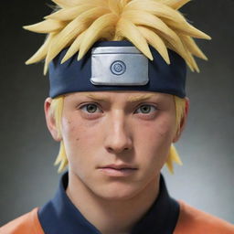 A hyper-realistic image of Naruto Uzumaki in his sage mode, exhibiting distinctive features like toad-like eyes and markings around his eyes.