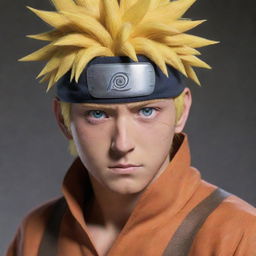 A hyper-realistic image of Naruto Uzumaki in his sage mode, exhibiting distinctive features like toad-like eyes and markings around his eyes.