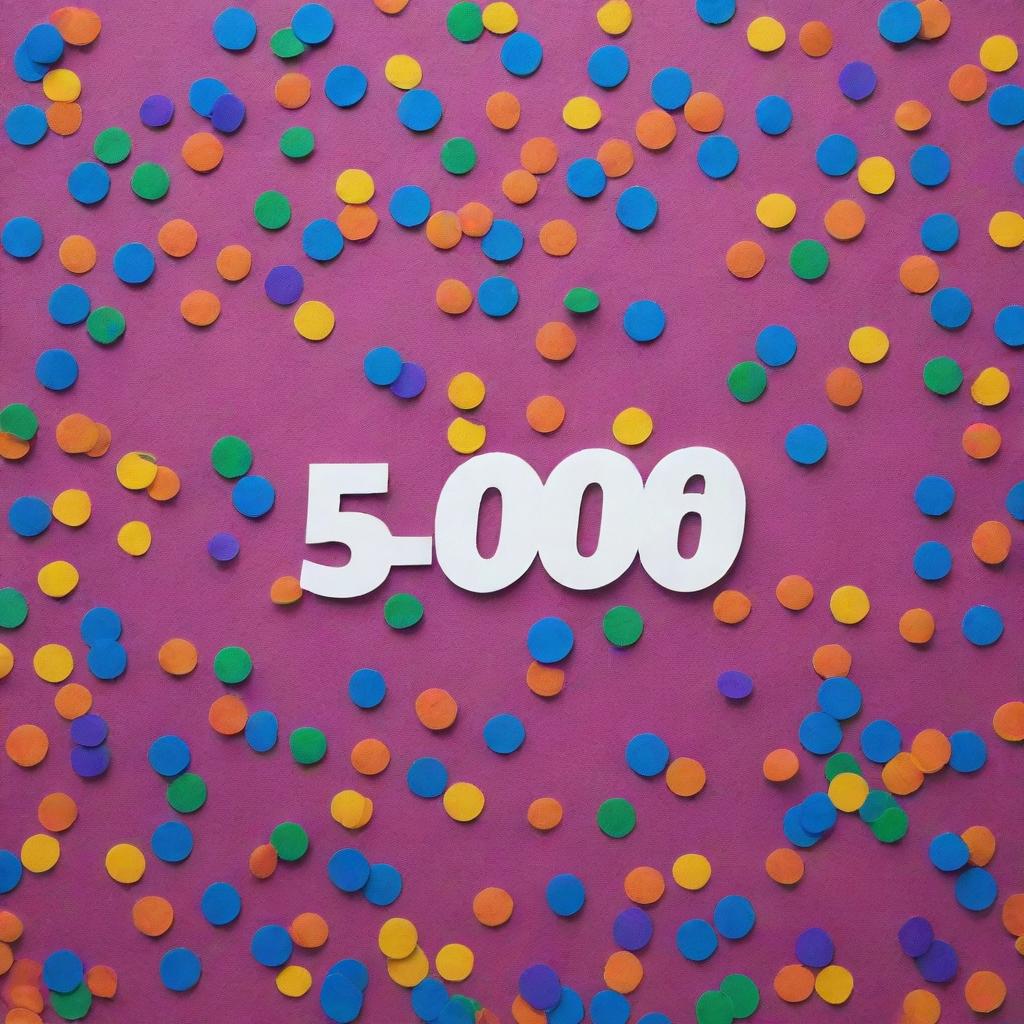 A vibrant and elated Facebook post celebrating the achievement of reaching 5,000 followers, featuring brightly colored confetti and a thank you message.