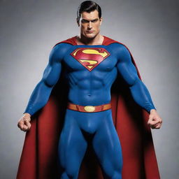 A fusion of Mememan and Superman: A robust character with Superman's physique and prowess combined with Mememan's iconic, quirky style, exhibiting both seriousness and humor.