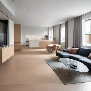 The open floor plan in this modern apartment provides ample breathing room for residents, allowing for a sense of spaciousness and freedom of movement.