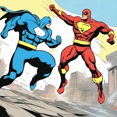 In the action-packed comic strip, the superhero battles his nemesis in a thrilling chase scene, utilizing every bit of breathing room to outmaneuver his opponent.