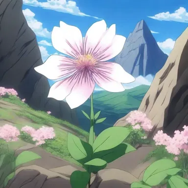 In the anime, there was a mesmerizing scene where a beautiful epilithic flower bloomed from the rocky landscape.