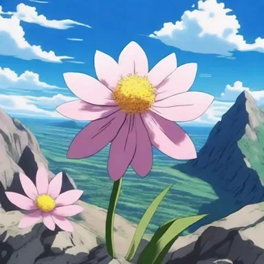 In the anime, there was a mesmerizing scene where a beautiful epilithic flower bloomed from the rocky landscape.