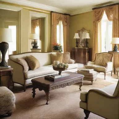 The designer created a farrago of furniture styles, combining both modern and antique pieces in the living room.